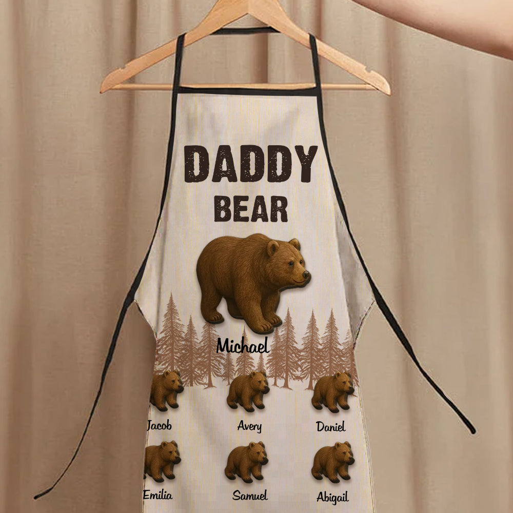 Delantal ajustable impermeable personalizado de Papá Oso y 1-12 Ositos BBQ con título y nombres Día del Padre Cumpleaños Regalo para Papá Abuelo
