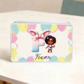 Personalizado Negro lindo conejito de la muchacha inicial galleta caja de estaño con el texto de almacenamiento de accesorios de Pascua del partido de regalo para las niñas