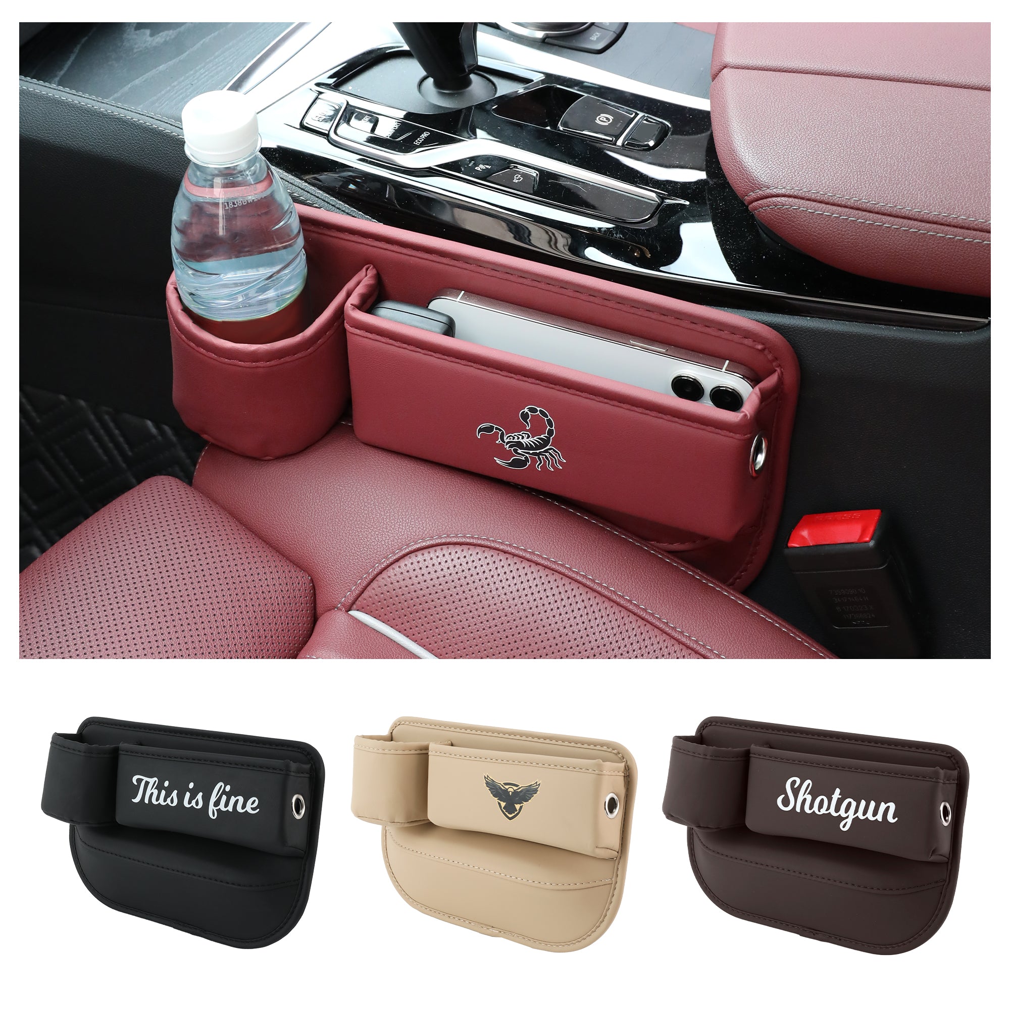 Personalizado Simple Logo Texto PU Asiento de cuero Gap Almacenamiento Accesorio Decoración del coche Regalo de cumpleaños para los propietarios de automóviles