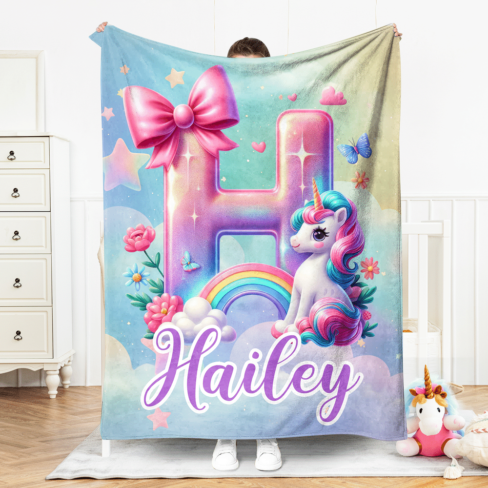 Fantasía personalizada Unicornio Arco Iris Suave manta con nombre Guardería Decoración Cumpleaños Baby Shower Regalo para niños Unicornio Amantes