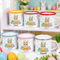 Personalizada Dios dice que soy lindo conejito de Pascua 12 oz borde de color taza de esmalte con el nombre de Pascua regalo de cumpleaños para niños niñas