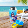 Botella isotérmica de agua con nombre y tapa antiderrame personalizada Fantasía 3D Sirena de dibujos animados 12 oz Regalo de cumpleaños de vuelta al cole para niñas