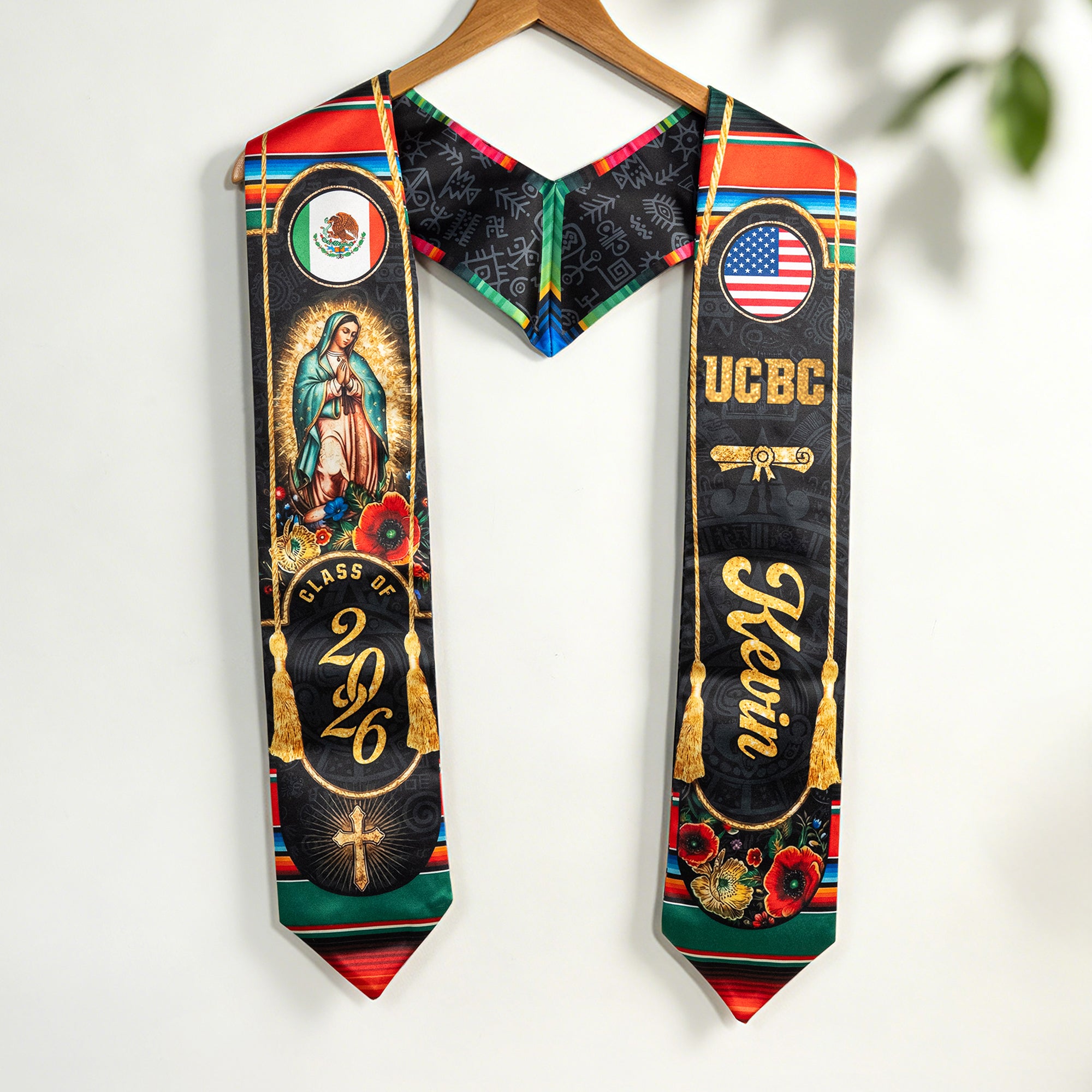 Estola de Graduación Personalizada con Tema Mexicano con Nombre y Año Regalo de Celebración de Graduación para la Clase de 2026 Graduado Cristiano