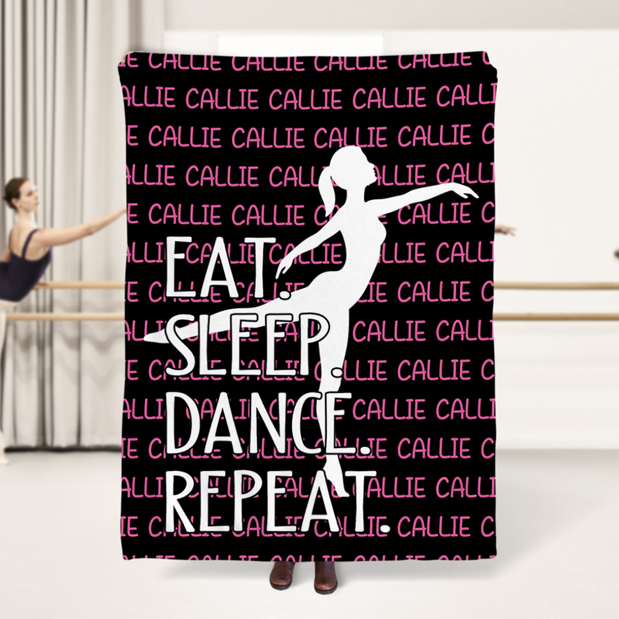 Personalizada Eat Sleep Dance Repeat Silueta de Bailarina Manta Suave con Nombre Decoración del Hogar Regalo de Cumpleaños para Amantes de la Danza