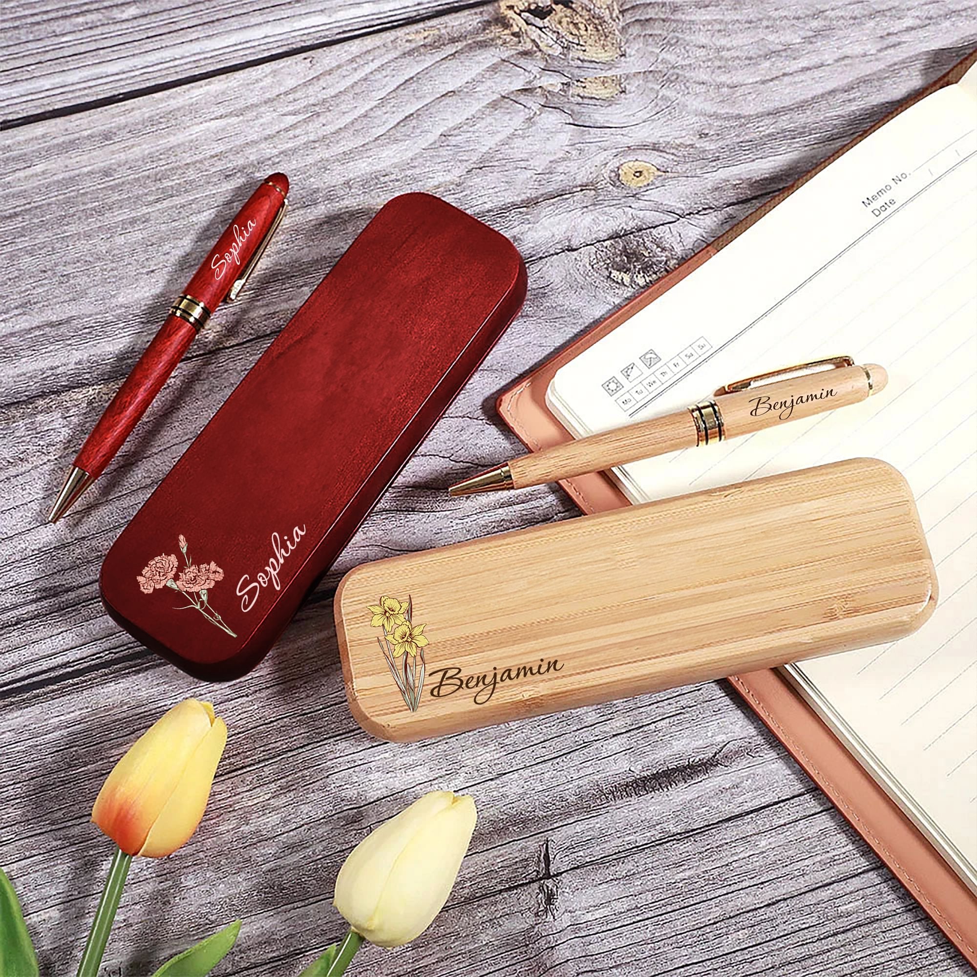 Set de Bolígrafo y Estuche de Madera Personalizado con Nombre Grabado Graduación Vuelta al Cole Regalo de Cumpleaños para Profesores Estudiantes