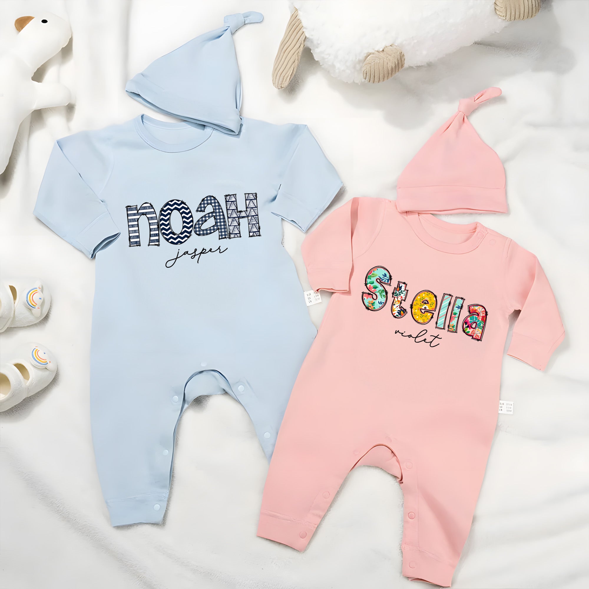 Conjunto personalizado de pelele y gorro de algodón 100% con texto Regalo de Baby Shower para recién nacidos Nuevos padres