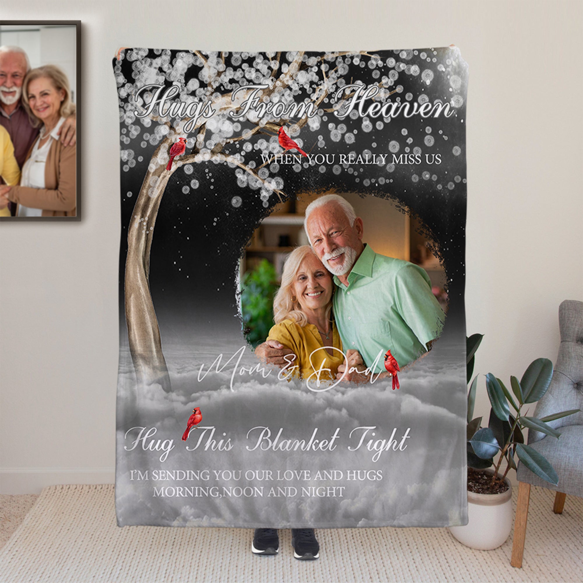 Manta personalizada de pájaros cardenales con foto y nombre Regalo conmemorativo de simpatía para un amigo de la familia