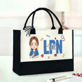 Personalizada de dibujos animados Médico de la enfermera personaje grande bolsa de lona con el nombre de cumpleaños de la enfermera de Graduación de Apreciación de Regalo para la enfermera médico