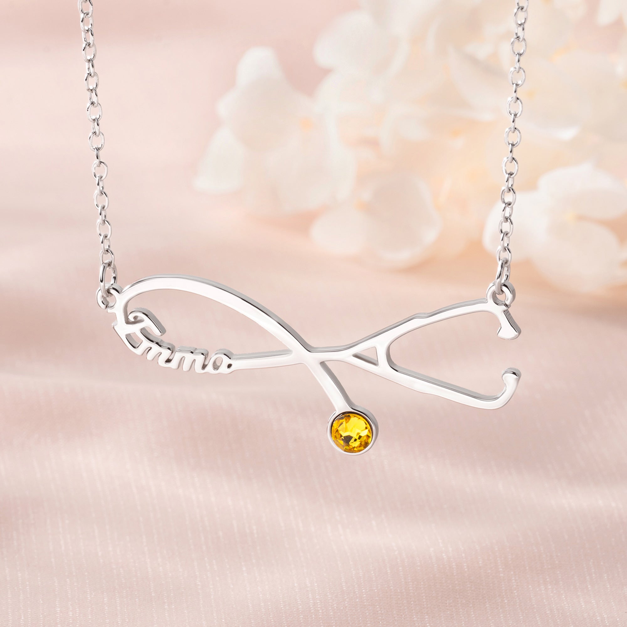 Estetoscopio Personalizado Exquisito Collar de Piedra de Nacimiento con Nombre Dainty Jewelry Graduation Birthday Gift for Medical Staff Graduate