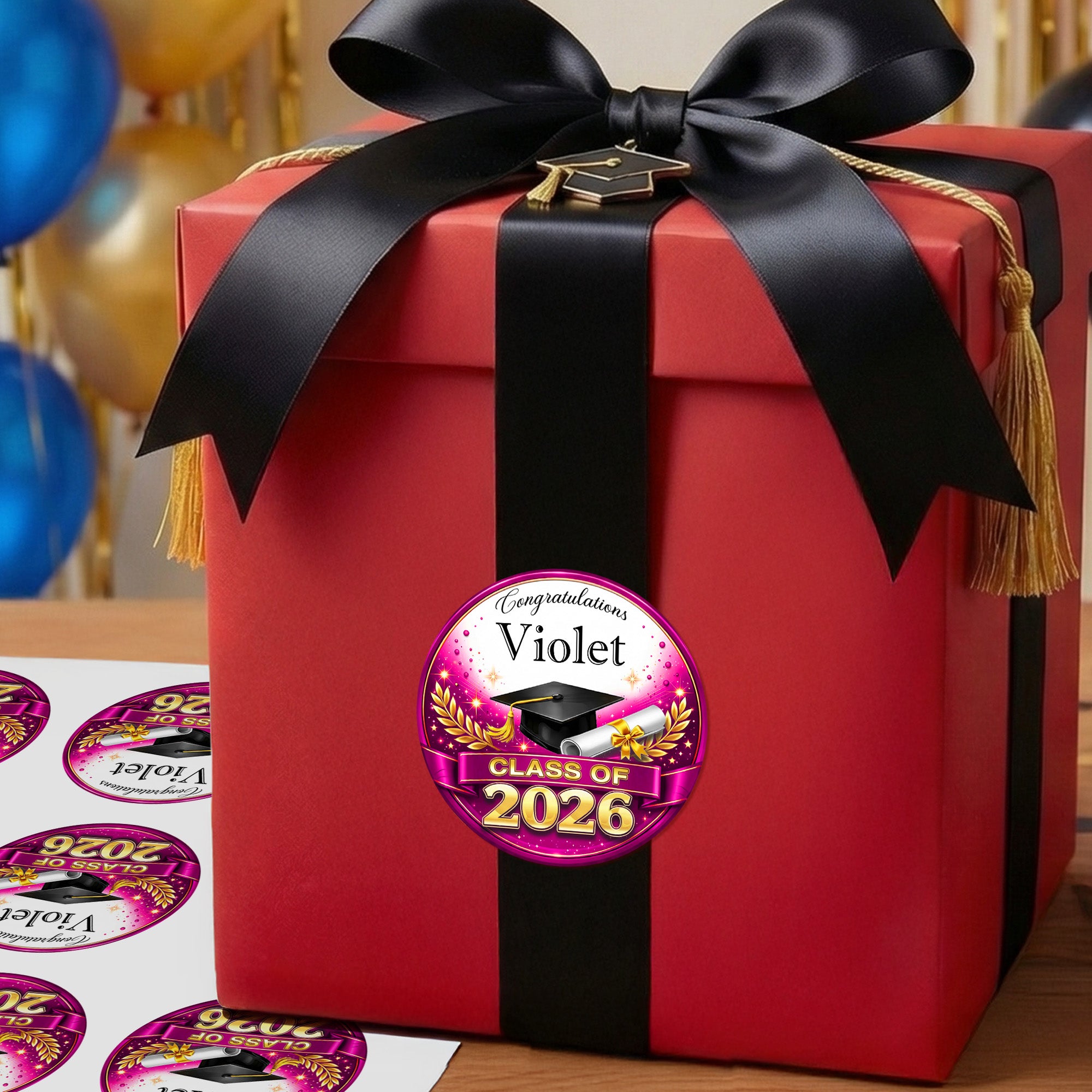 Felicitaciones Personalizadas Graduación Pegatinas Impermeables con Nombre y Año Etiqueta de Favor Celebración Fiesta de Graduación Decoración para 2026 Graduados
