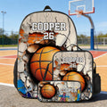 Personalizado Baloncesto Béisbol Crack Pared Mochila Bolsa de almuerzo Estuche con nombre y número de vuelta a la escuela Día del equipo Regalo de cumpleaños para los niños