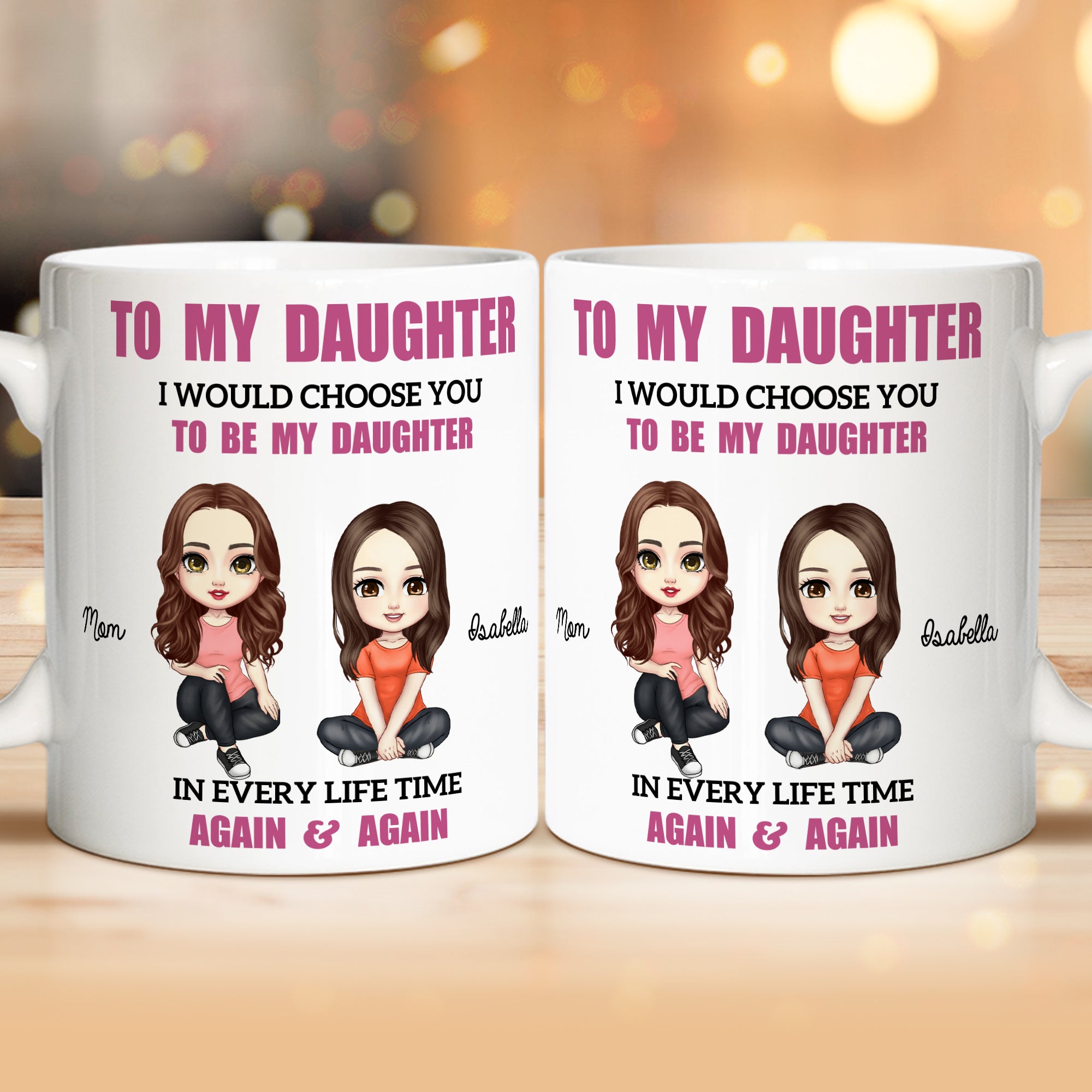 Personaje de dibujos animados personalizado 11 oz 15 oz taza de café de cerámica con nombres de uso diario regalo de cumpleaños para la hija