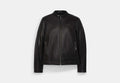 COACH® Men's Chaqueta De Piloto De Cuero en Negro, Talla Mediano