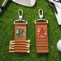 Personalizado Cartoon Character Initial PU Leather Golf Tee Holder Bag Tag with Name and 5 Pcs Bamboo Tees Game Day Birthday Gift for Golf Players