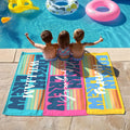 Toalla de playa de gran tamaño de secado rápido con nombre personalizada con diseño de rayas multicolor Primo Crew Regalo esencial para viajes de vacaciones de verano para la familia Niños