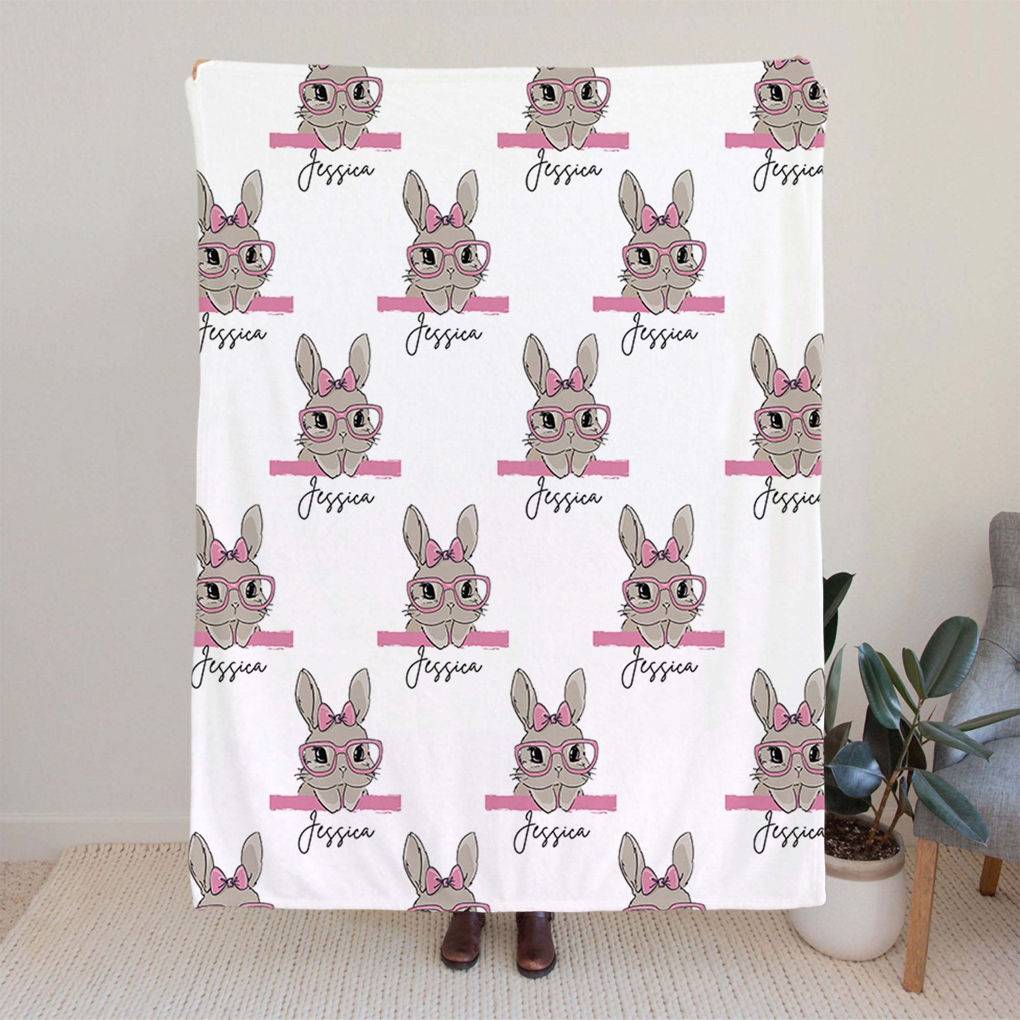 Conejito de Pascua personalizado Manta suave con nombre Decoración del hogar Regalo de Pascua para la familia Niños