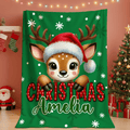 Gorro de Papá Noel personalizado Venado Fantasía Unicornio Animal bonito Manta suave con nombre Regalo de Navidad para la familia Amigos