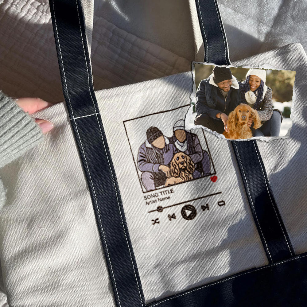 Bordado Personalizado Reproductor de Música Foto Diseño Oxford Bolsa Grande con Canción y Cantante Nombre Cumpleaños Regalo para Familia Amigos