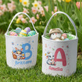 Cesta de Pascua de lona personalizada con conejito y su nombre e inicial Accesorios para la caza del huevo Regalo de Pascua para niños Niñas