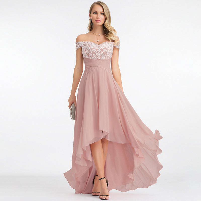 Bridal Wedding Dress Dusty Rose Strapless Asymmetrical Off the Shoulder A-line