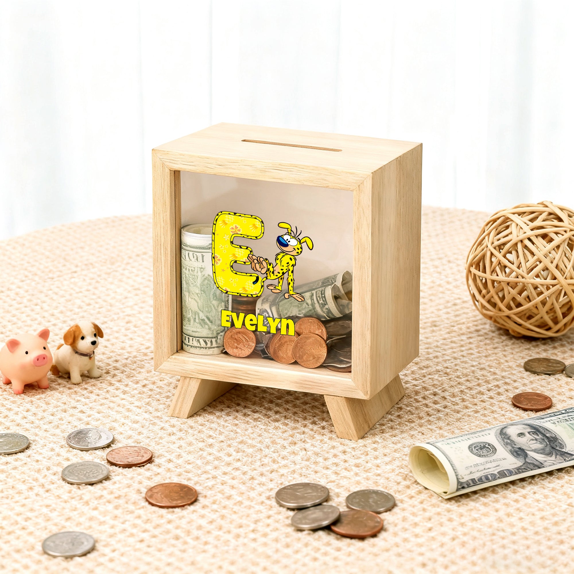 Marsupilami personalizado Hucha con ventana transparente Hucha con nombre Regalo de Navidad Cumpleaños para niños | Callie × Marsupilami