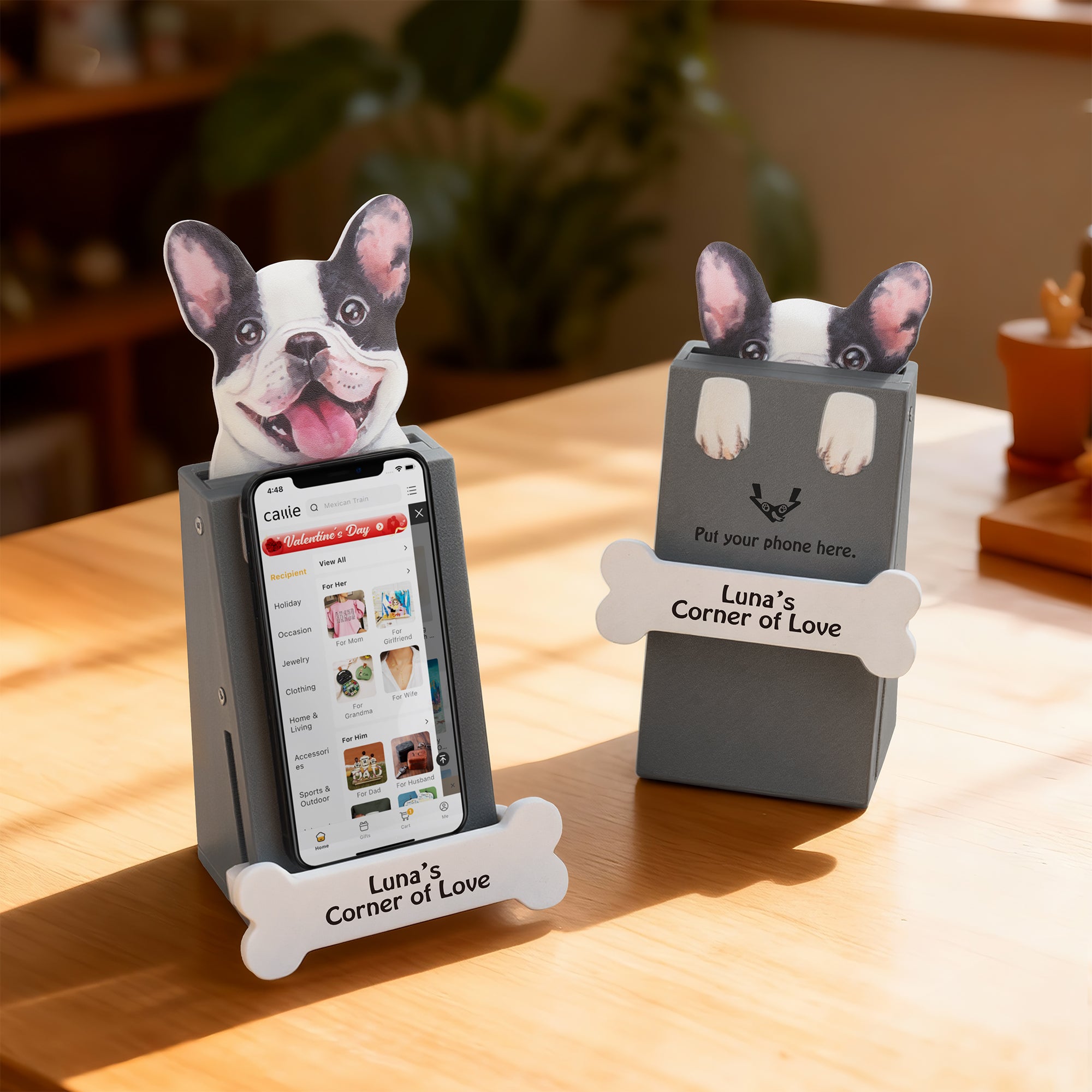 Regalo de cumpleaños personalizado para dueños de mascotas con una cara de mascota y un hueso en la pata.