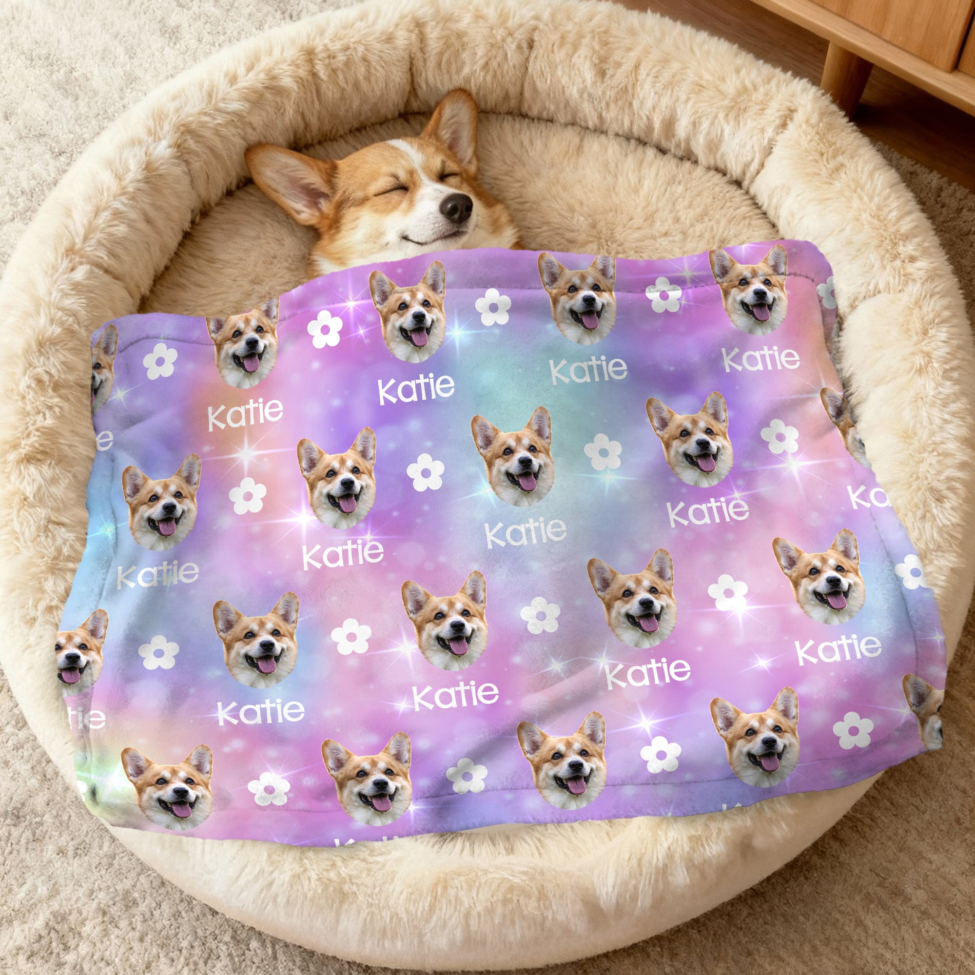 Personalizado Paw Flower Face Photo Soft Ombre Pet Blanket with Name Home Decor Pet Party Birthday Gift for Pet Owners