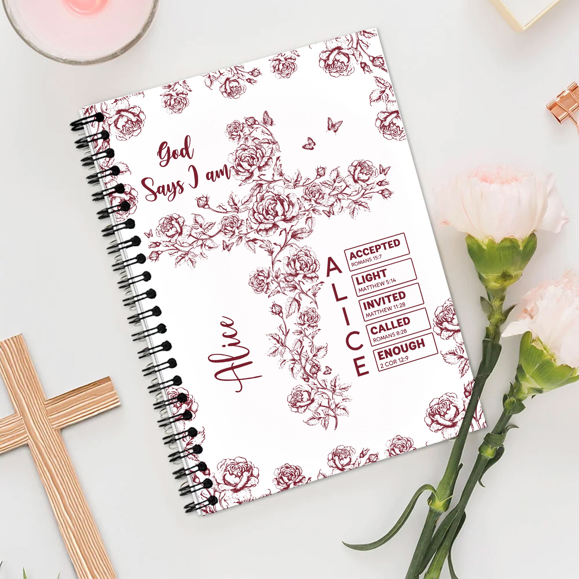 Cuaderno de espiral A5 con nombre y 120 páginas rayadas Primera Comunión Bautizo Regalo para niñas Cristianas