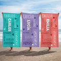 Toalla de playa personalizada con nube de palabras multicolores y nombre secado rápido regalo de verano en la piscina para la familia y amigos