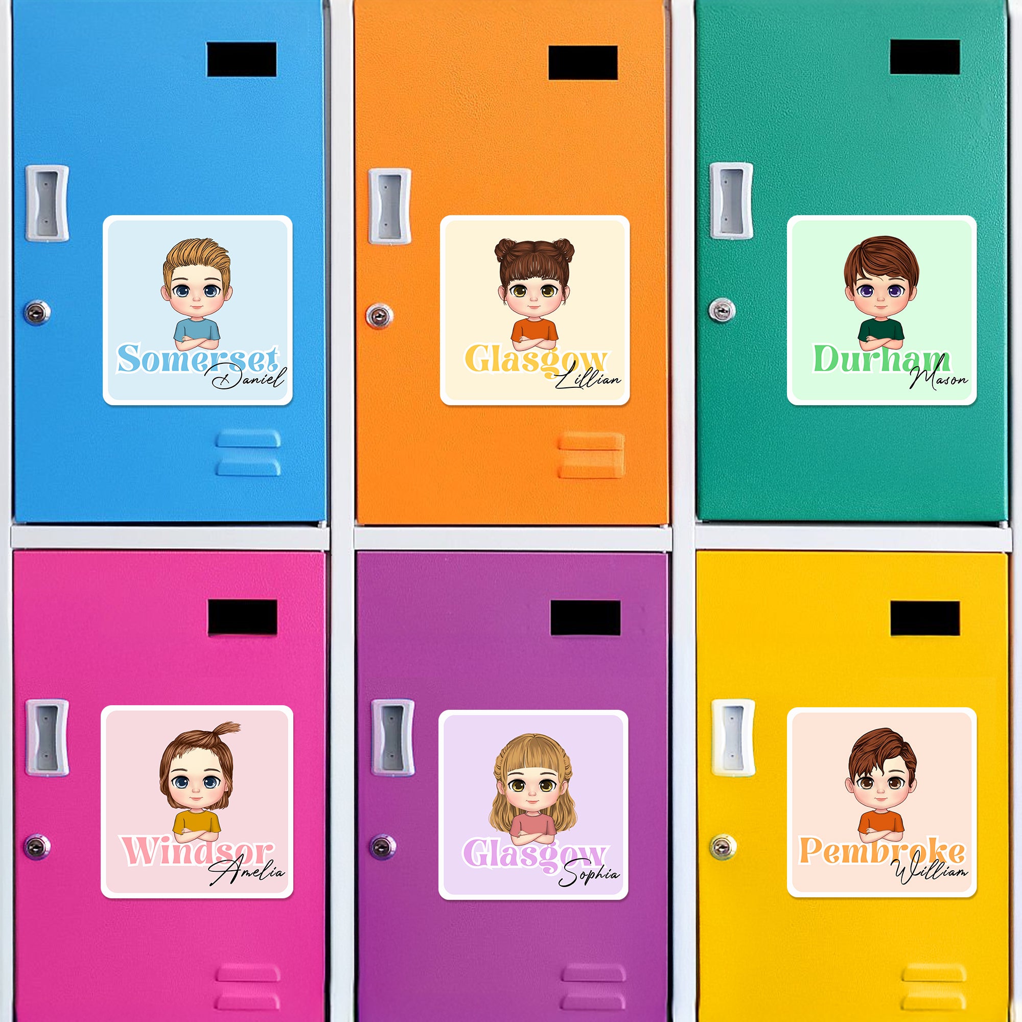 Imán de nevera personalizado con el nombre de un personaje de dibujos animados multicolor Regalo de vuelta al cole para profesores Niños Estudiantes
