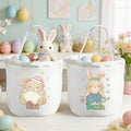Personalizado lindo conejo de Pascua de gran capacidad cesta de Pascua de lona con el nombre de los huevos de caza Fiesta de Pascua Día de regalo para los niños