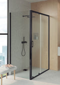 BATHME LONDON-3 Mampara Ducha Lateral Fijo+Frontal Corredera Negro Transparente