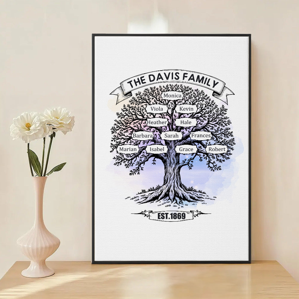 Árbol genealógico personalizado 1- 12 nombres Póster en lienzo enmarcado Pintura sin marco Decoración de pared Aniversario Navidad Inauguración de la casa Regalo para la familia