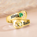 Anillo personalizado de plata de ley con el nombre de la pata del perro de doble corazón Birthstones Dainty Jewelry Birthday Memorial Remembrance Gift for Women Pet Lovers