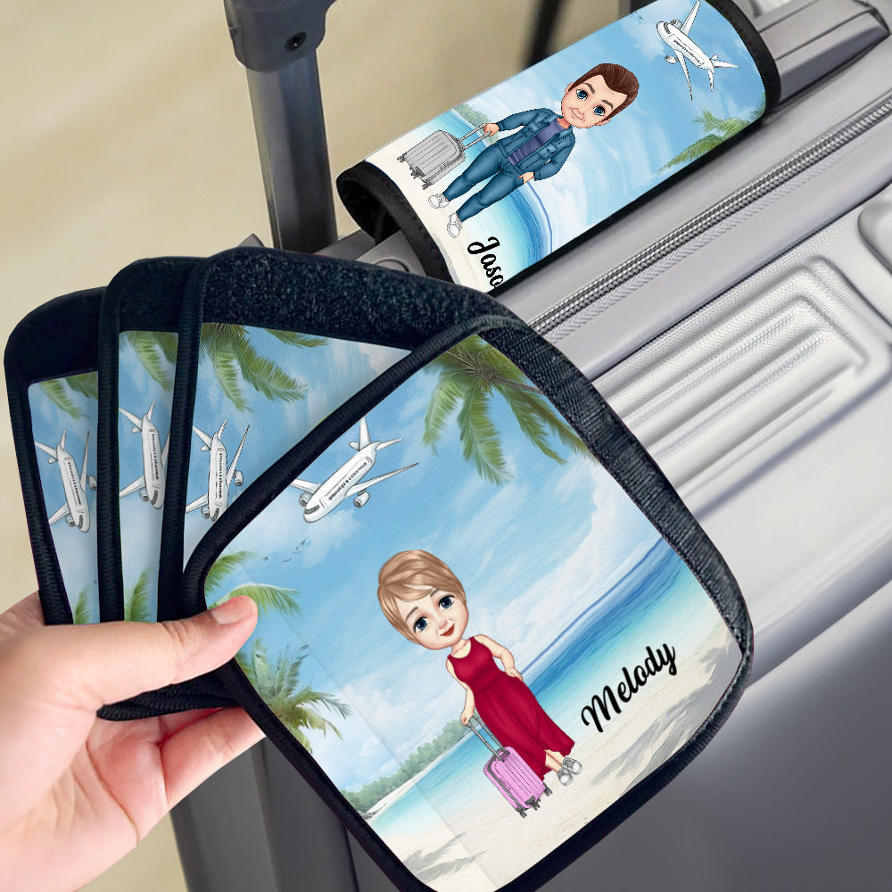 Juego de 2 asas de equipaje personalizadas con el nombre de un personaje de dibujos animados para las vacaciones Regalo de cumpleaños para los amantes de los viajes en familia