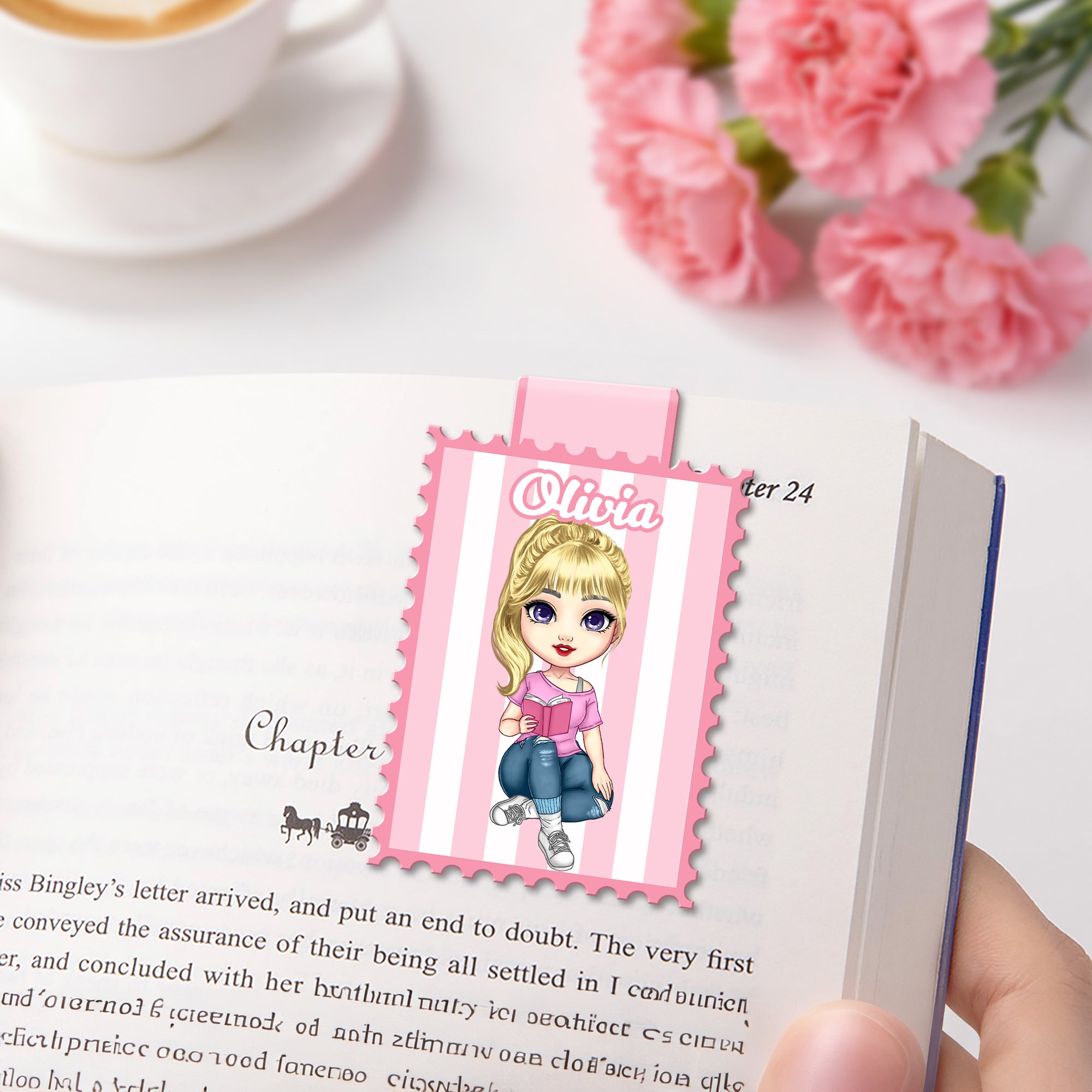 Clip magnético personalizado para marcapáginas con nombre de un simpático personaje de dibujos animados a rayas Uso diario Club de lectura Regalo de cumpleaños para ratón de biblioteca Amante de los l