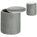 Round Storage Ottoman, Velvet-feel Fabric Upholstered Foot Stool with Removable Top, Padded Seat and Hidden Space for Living Room, Bedroom, Grey