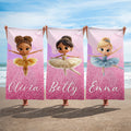 Toalla de playa de gran tamaño de secado rápido con nombre personalizada con dibujos animados en 3D de una bailarina Vacaciones de verano Esenciales Fiesta en la piscina Cumpleaños Regalo para niñas