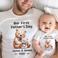 Oso Personalizado Nuestro Primer Día del Padre 100% Algodón Camiseta Bebé Body con Nombre y Año Regalo de Cumpleaños para Bebé Papá