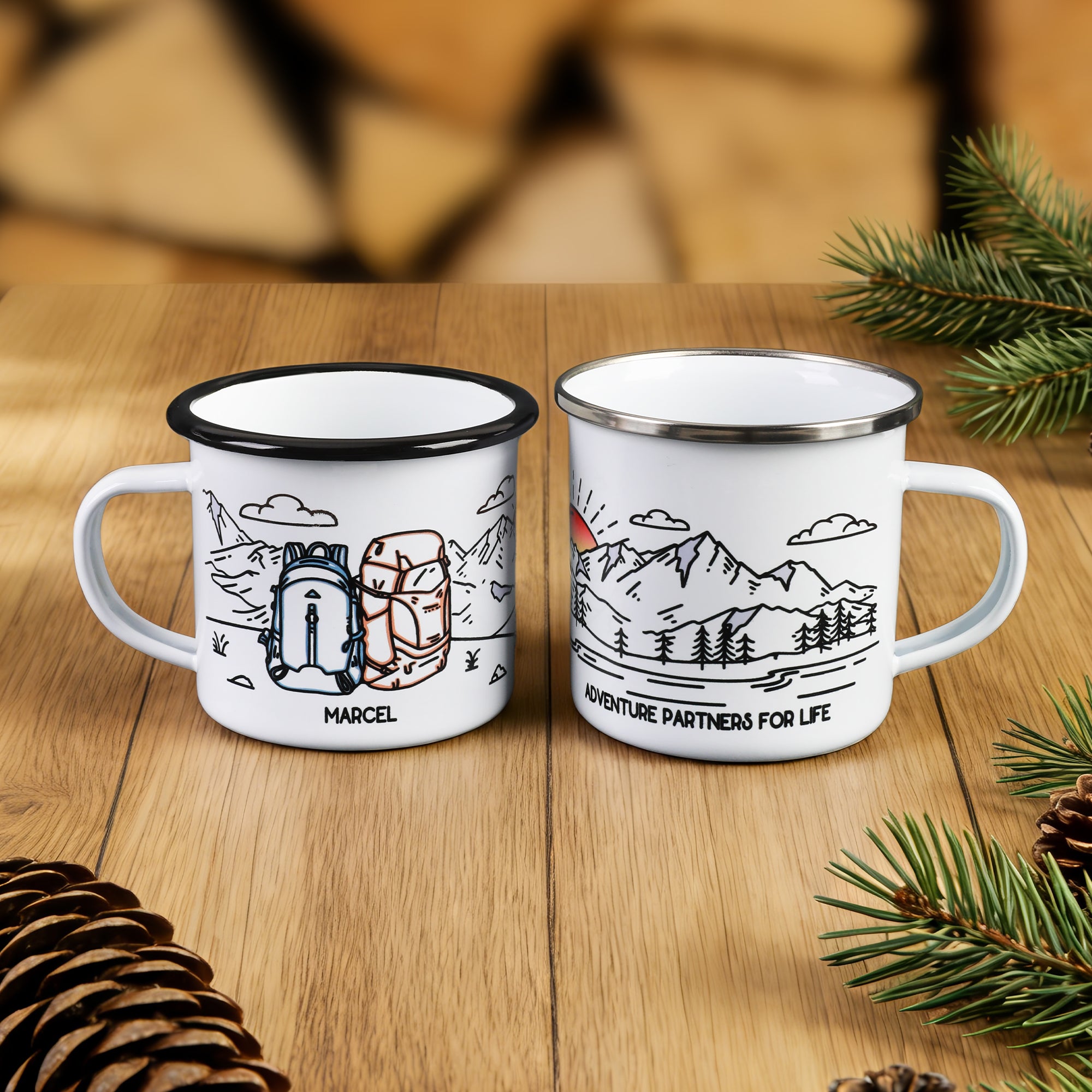 Taza de acero inoxidable esmaltada con texto de uso diario Regalo de cumpleaños personalizado para excursionistas campistas mochileros