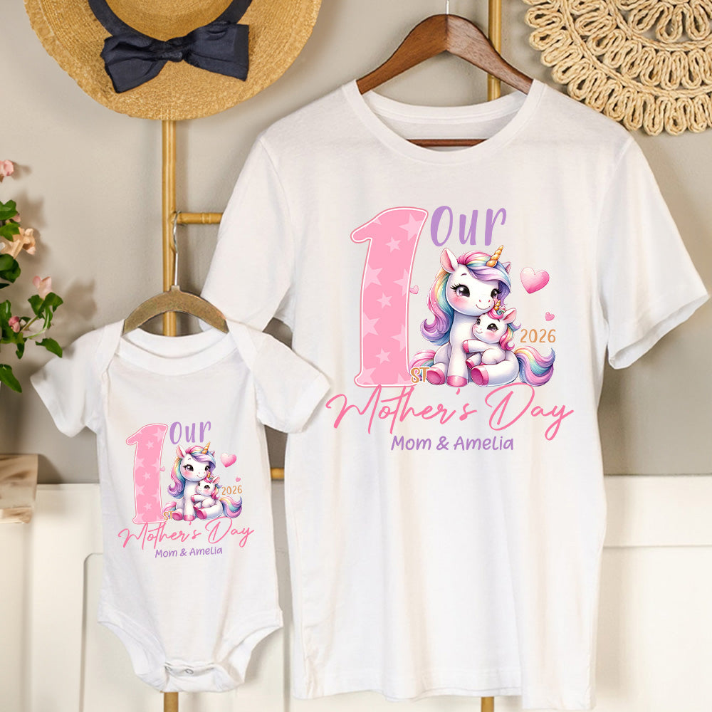 Personalizado Primer Día de la Madre Dinosaurio Fantasía Unicornio Animal 100% Algodón Camiseta Bebé Body con Nombre y Año Día de la Madre Regalo para Mamá Bebé