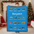 Camión de construcción personalizado Manta de borlas suave multicolor con nombre Regalo de cumpleaños y Navidad para niños amantes de los camiones