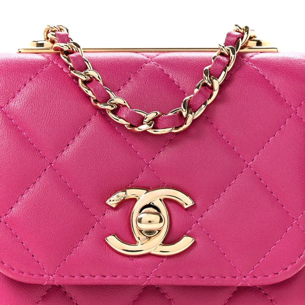 Chanel Lambskin Quilted Mini Trendy CC Clutch With Chain Fuchsia