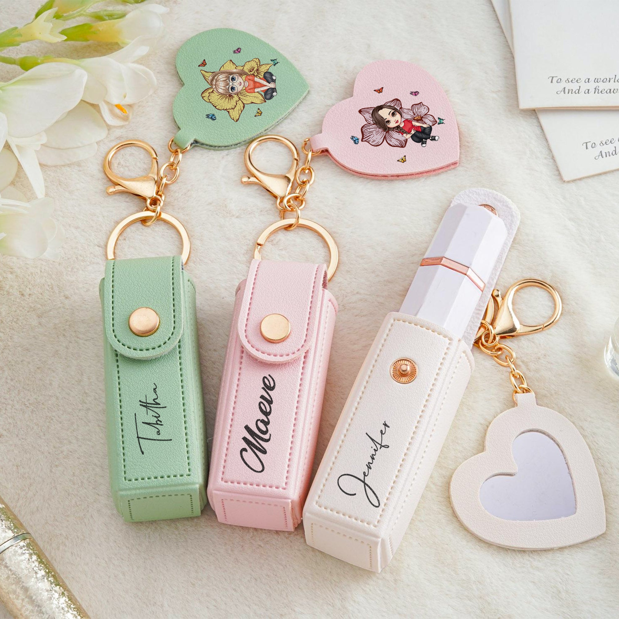 Llavero con nombre y espejo en forma de corazón Regalo de aniversario de cumpleaños para mujer