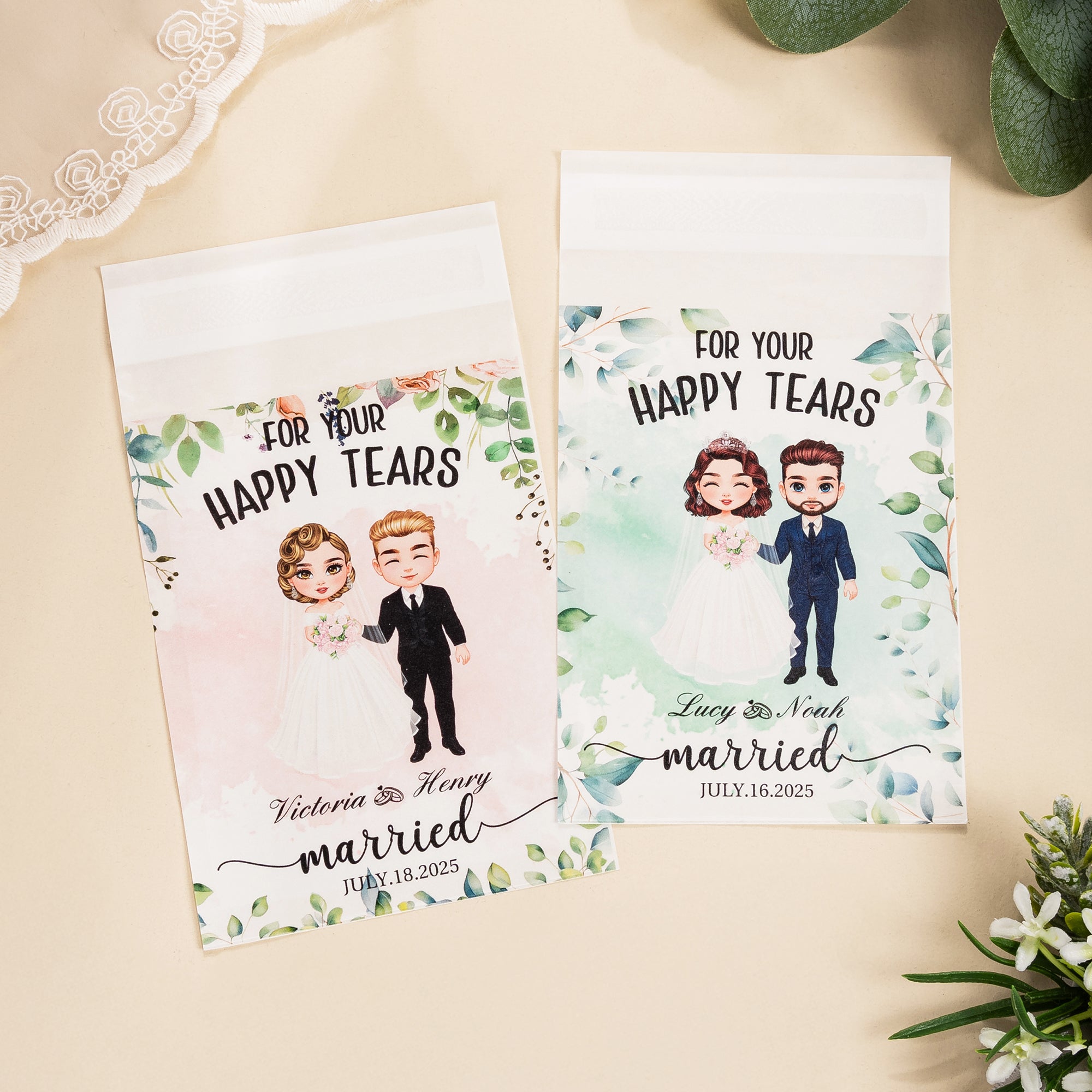 Novios Personalizados Set de 10 Packs de Pañuelos de Acuarela con el Nombre de la Pareja y la Fecha de la Boda Regalo de Fiesta para Invitados