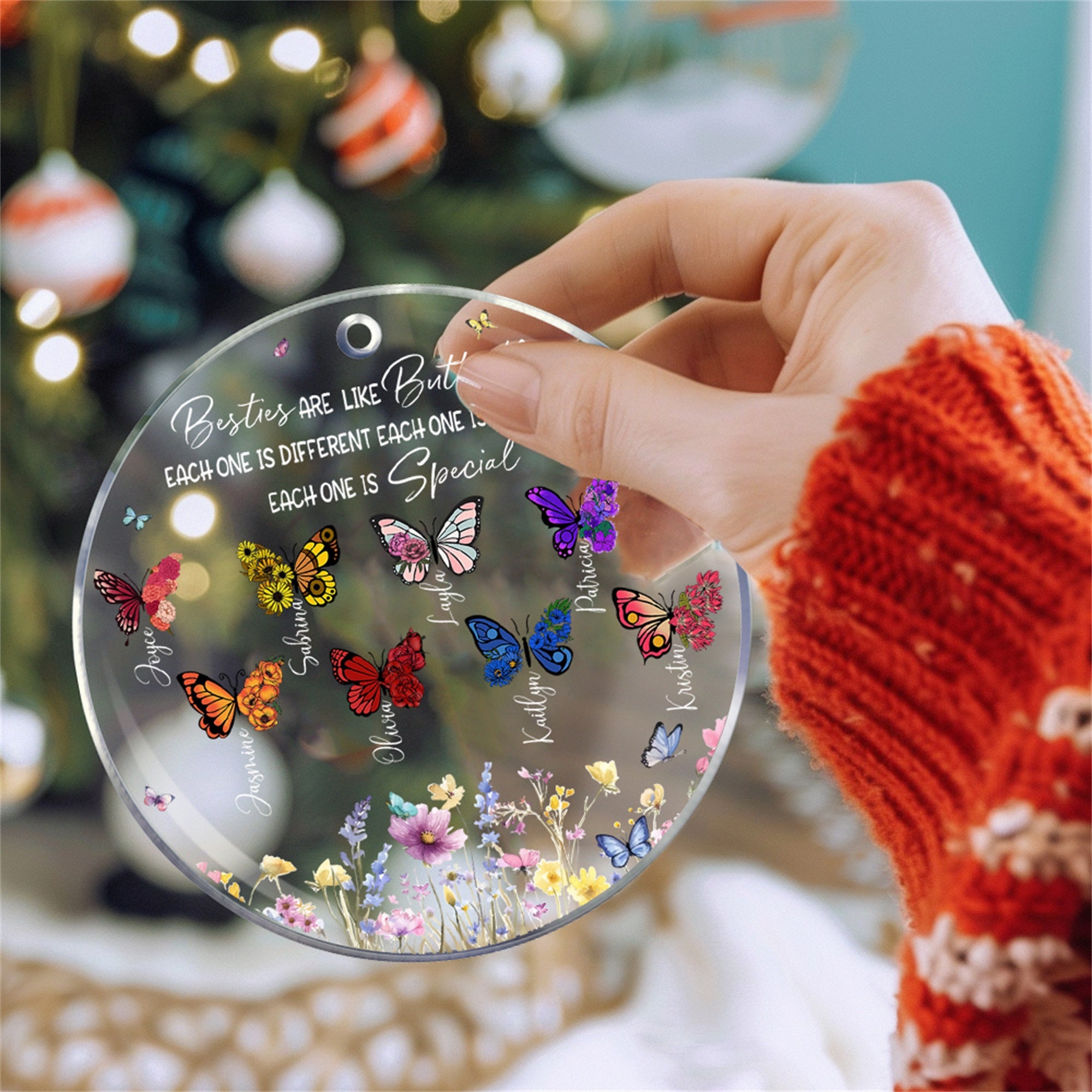 Personalizado Nacimiento Flor Mariposa Acrílico Colgante Adorno con Nombre Árbol Decoración Divertido Navidad Día de la Madre Regalo para Mamá Abuela