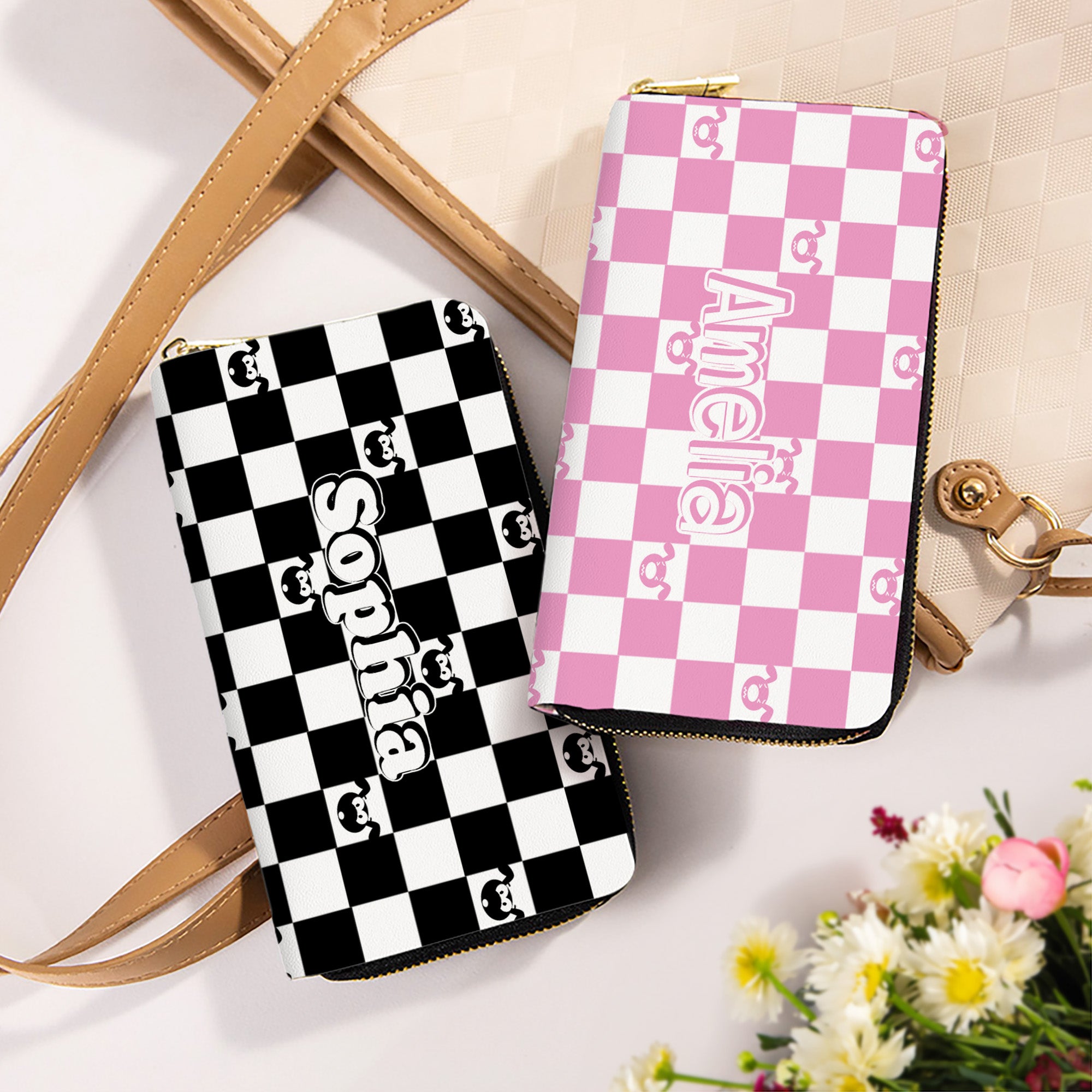 Marsupilami personalizado Dibujos animados Tablero de ajedrez Cartera de mano con nombre Regalo de Navidad para ella | Callie × Marsupilami