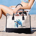 Personalizada Floral Tortuga Marina Grande Reutilizable Bolsa de Lona para Mujer con Nombre Accesorio de Viaje Cumpleaños Aniversario Regalo para Amigas Amigas