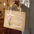 Personalizada Cruz Nacimiento Flor Mariposa Grande Bolsa de Yute Tote con Nombre Iglesia Diario Cumpleaños Regalo para Cristianos