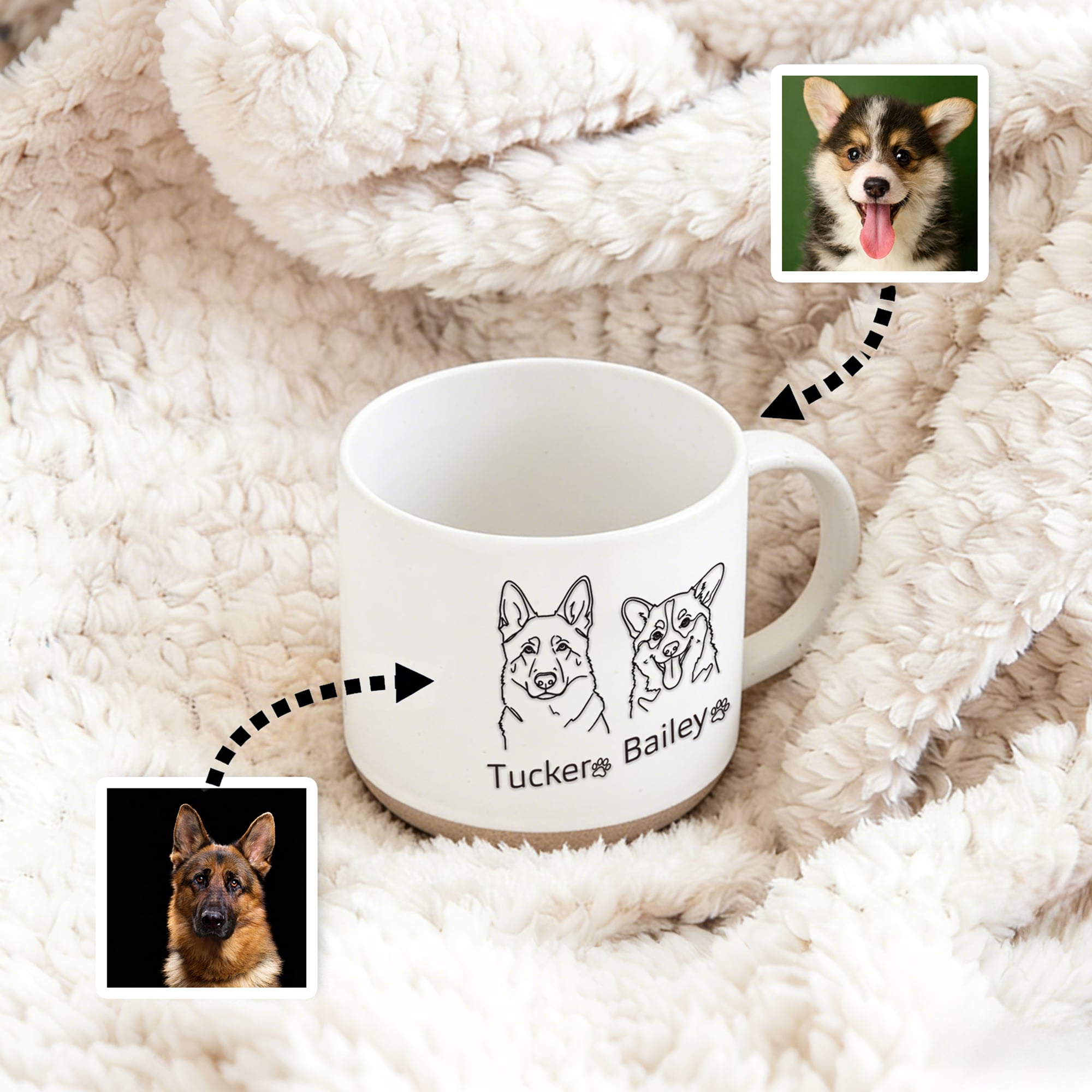 Personalizada Línea de Arte Estilo 1-3 Retratos de Mascotas 12 oz Taza de café de cerámica con nombre Hogar Oficina Drinkware Regalo de cumpleaños para el amante del animal doméstico